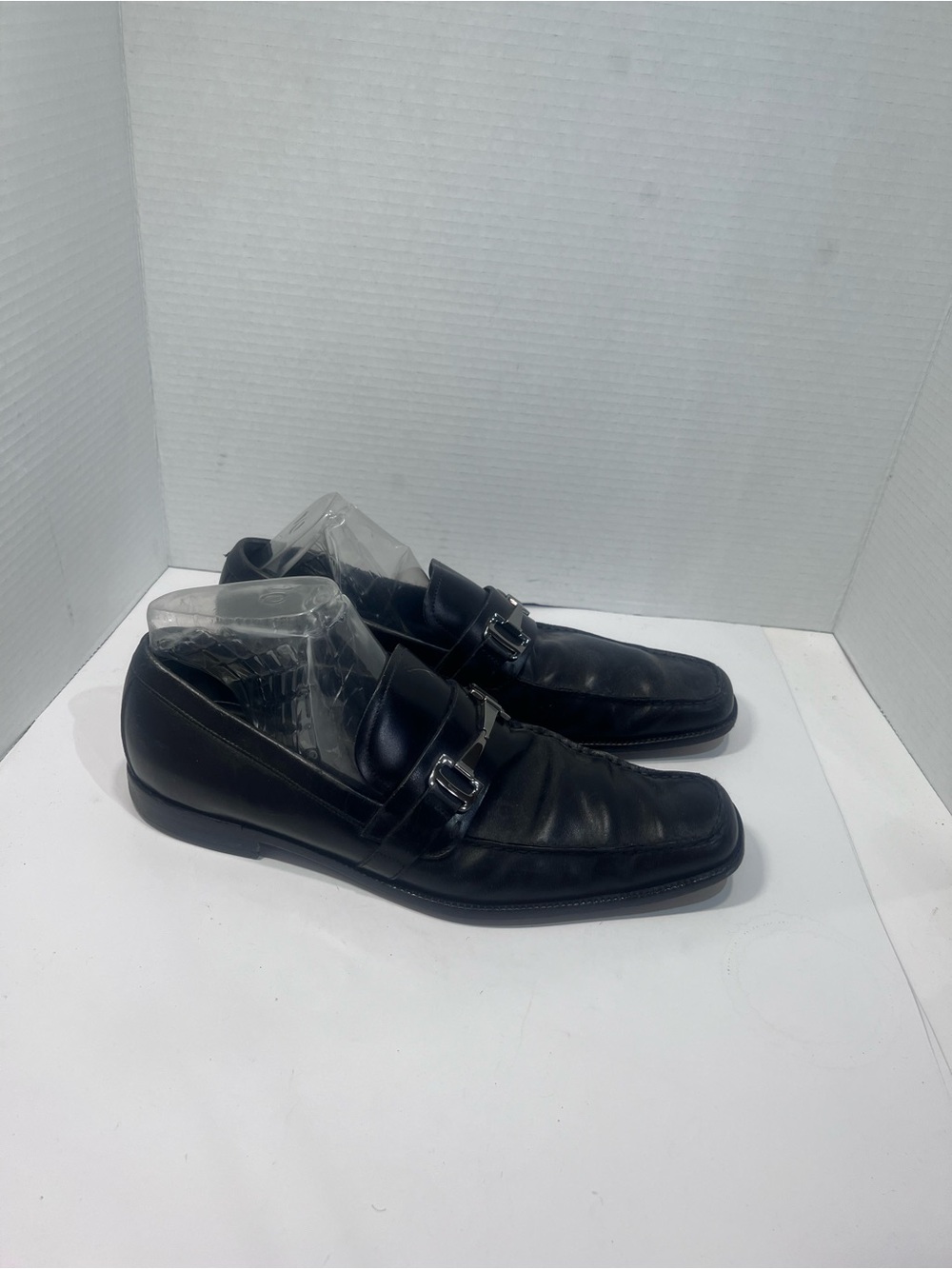 Salvatore Ferragamo Black Leather Slip-On Loafers with Metal Bit